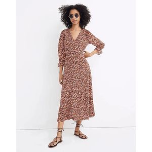 Madewell Clipdot Spring Prairie Floral Long-Sleeve Crossover Midi Dress Size 10
